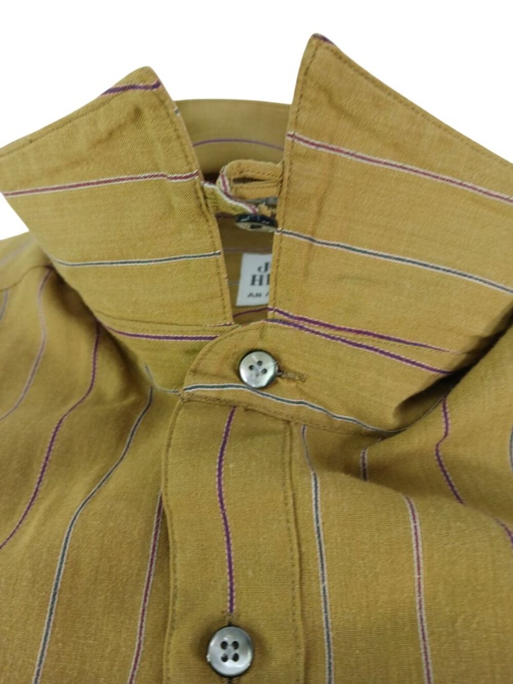 Vintage John Henry Mustard Yellow Striped Button Up Shirt Size 17 34-35 Athletic - Picture 14 of 15